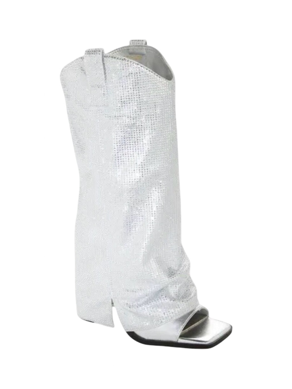 Azalea Wang Alaric Silver Rhinestone Western Open Toe Sandal Boots - Size 7.5
